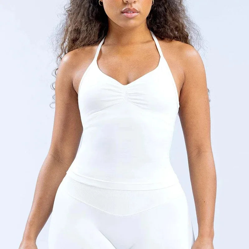 Sporty Treningstopp for Dame – Halterneck med Åpen Rygg og Innebygd BH