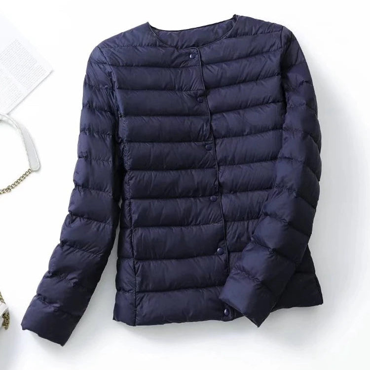 Dame Dunjakke – Ultralett & Slim Fit uten Krage | Varm, Vindavvisende & Lett Jakke