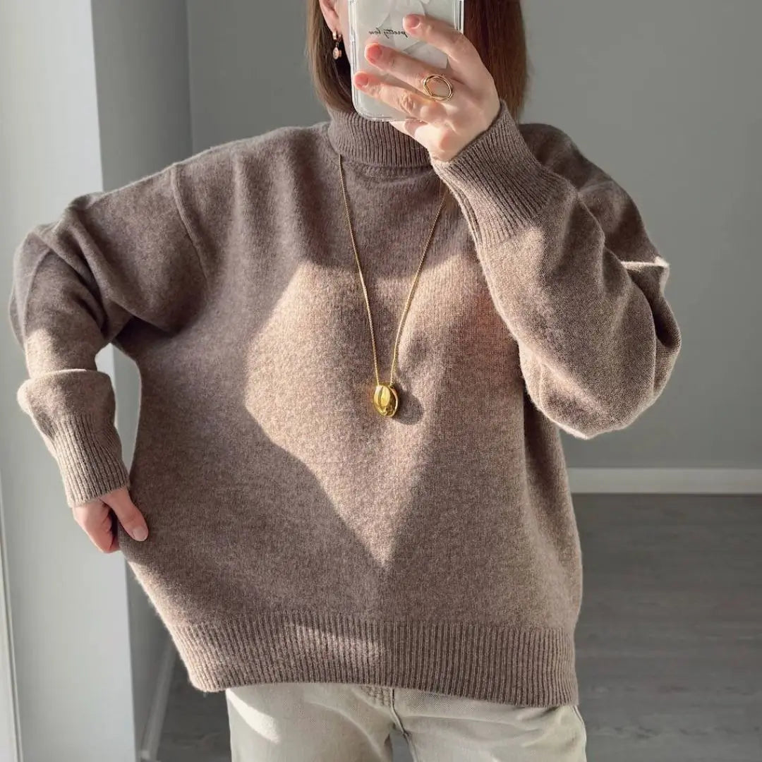 Ullgenser for Dame – Høyhalset Myk Strikkegenser med Lange Ermer | Varm, Klassisk & Komfortabel til Vinteren