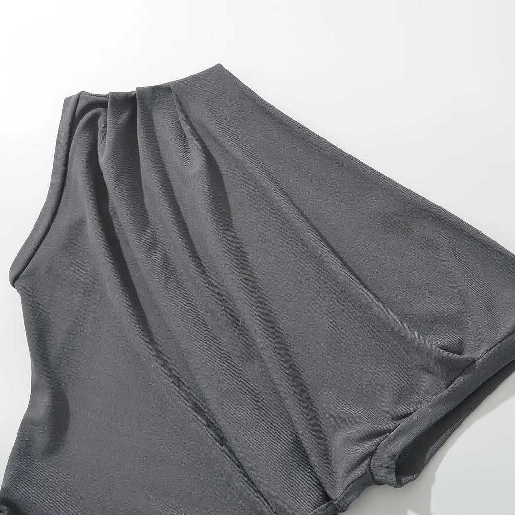 Énskulders Ribbestrikket Topp – Trendy Dame T-skjorte