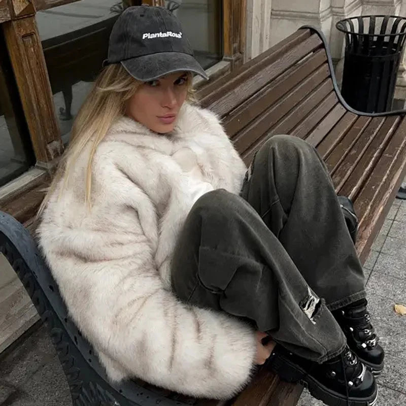 Lang Pelsjakke for Kvinner – Street Style Fluffy Fuskepels | Myk, Tykk og Varm Kåpe til Høst og Vinter