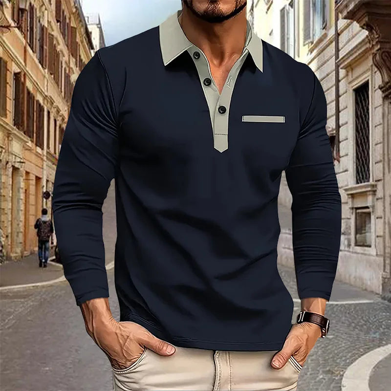Langermet Polo for Menn – Klassisk Business-Casual Skjorte med Krage (Vår & Høst)