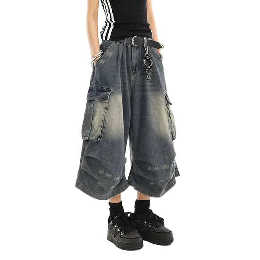 Vintage Denim Shorts for Dame – Amerikansk Workwear-stil med Lommer & Foldet Design | Løse og Komfortable Jeansshorts