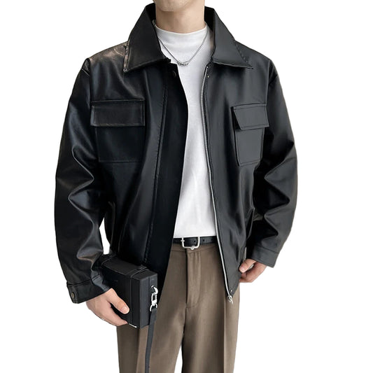 Herrejakke i PU-skinn – Vind- og Vanntett med Glidelås