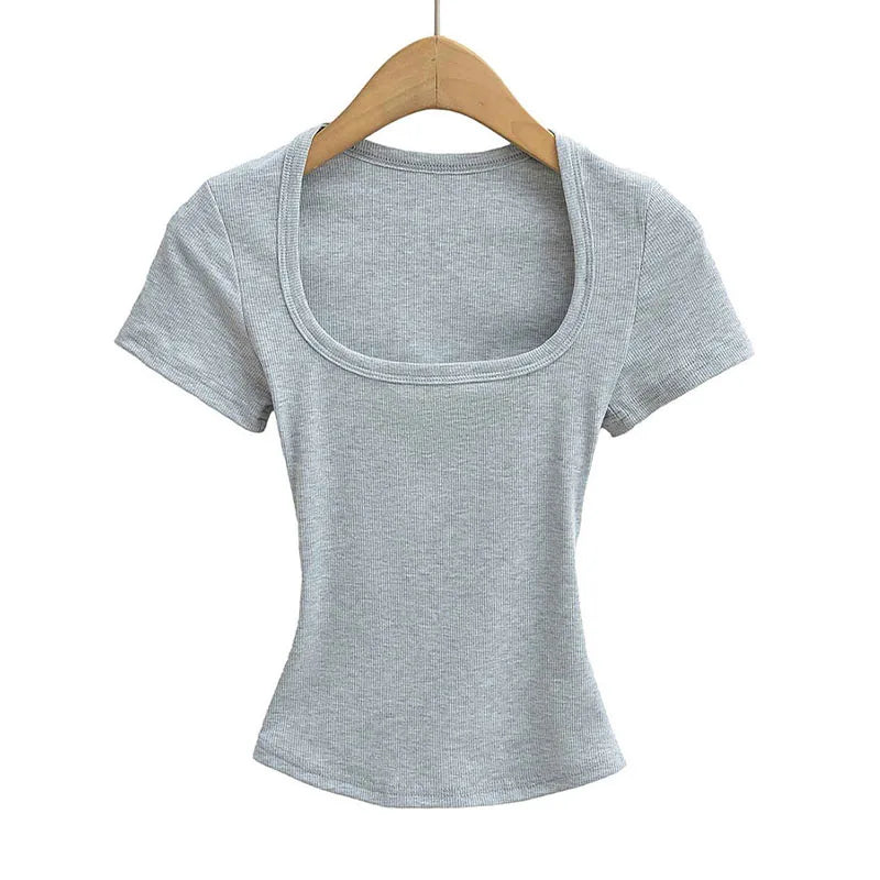 Sommerlig Kvadratisk Hals Crop Top – Kortermet Slim Fit