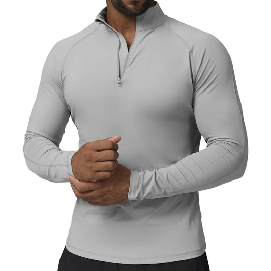 Herre Treningsskjorte – 1/4 Zip Kompresjons-Topp | Quick-Dry & Slim Fit Sportstøy