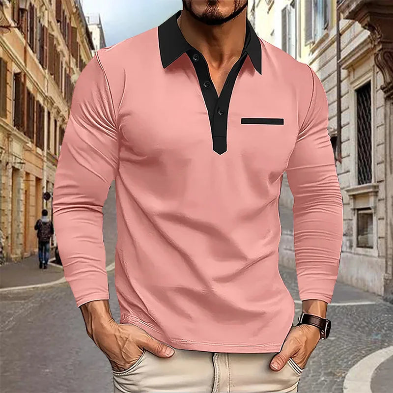 Langermet Polo for Menn – Klassisk Business-Casual Skjorte med Krage (Vår & Høst)