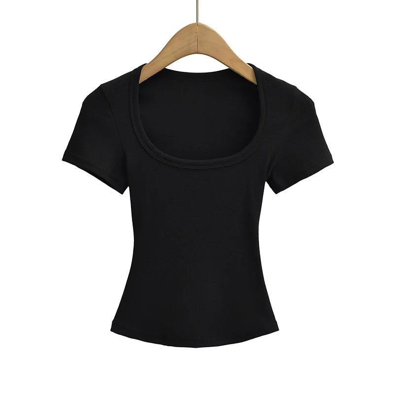 Sommerlig Kvadratisk Hals Crop Top – Kortermet Slim Fit