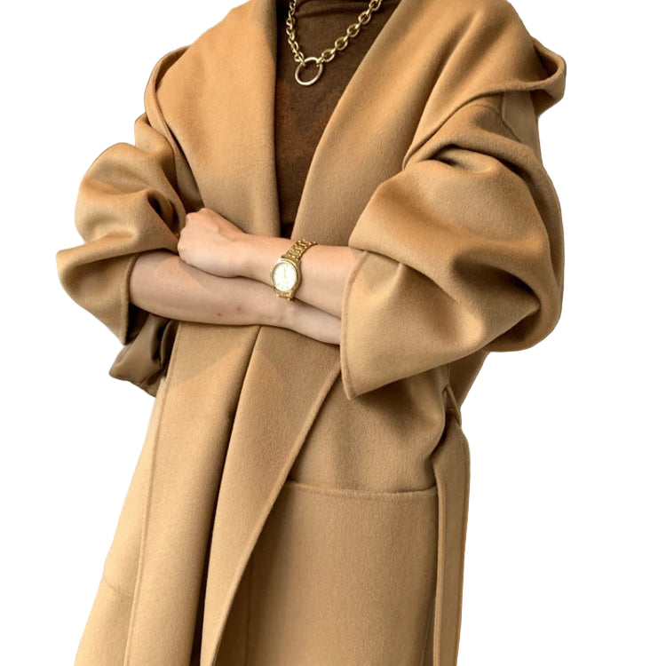 Vintage Elegant Cashmere Kåpe til Dame – Dobbelsidig Ullkåpe med Hette