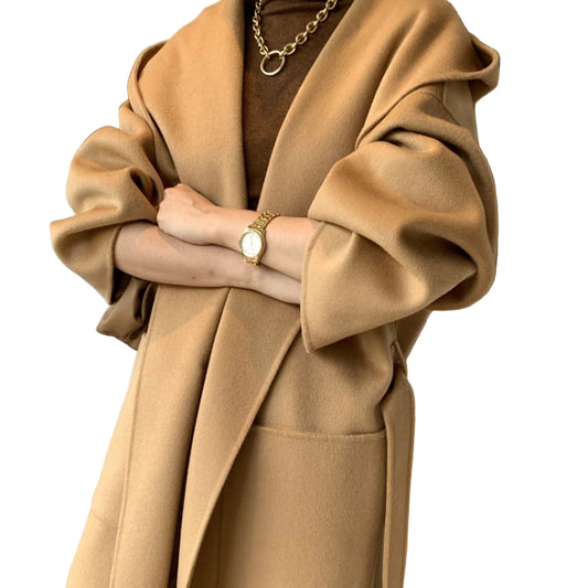 Vintage Elegant Cashmere Kåpe til Dame – Dobbelsidig Ullkåpe med Hette