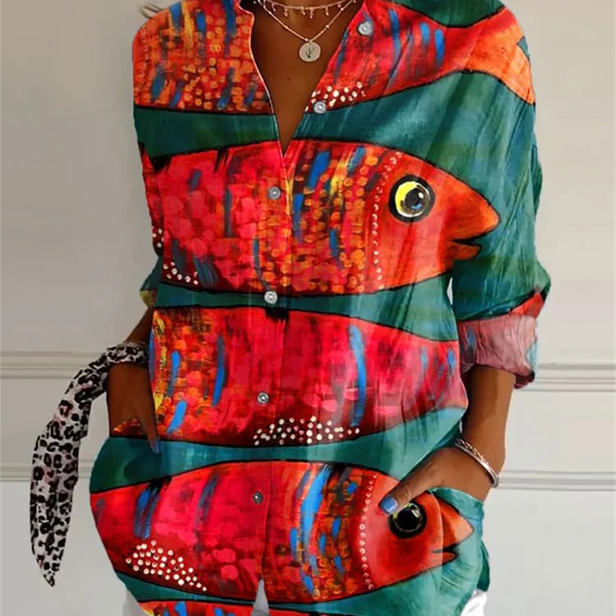 Sommerlig Hawaii-skjorte for Kvinner – 3D Iskrem-Print, Oversize Passform & Festlig Stil