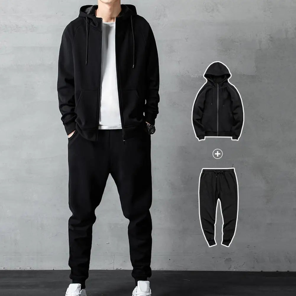 Joggedress med Hette til Høst – Unisex Sett med Hettegenser og Joggebukse (Svart)