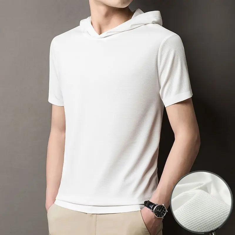 Trendy Ensfarget Hette-T-skjorte for Herre – Kortermet Pullover i Høy Kvalitet (Sommer)