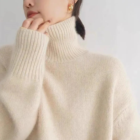 Tykk Kasjmirgenser for Dame – Høyhalset Strikkegenser i Løs Passform | Varm, Myk & Elegant til Høst og Vinter 2024