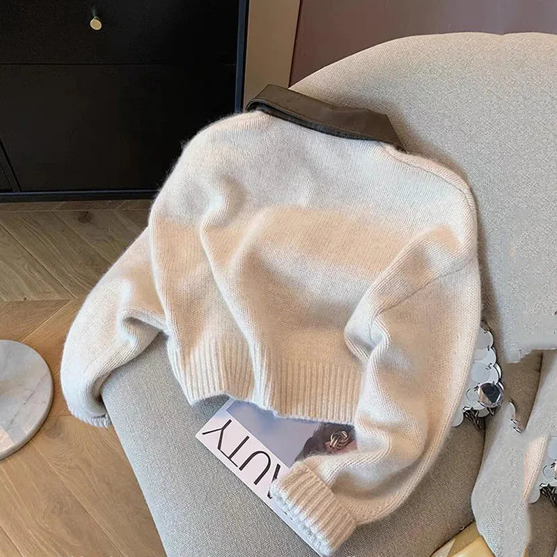 Strikket cardigan med polokrage – langermet, løs passform (dame)