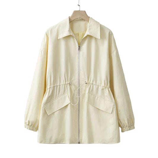 Lys Gul Jakke for Dame – Justerbar Midje & Glidelås | Lett Vår- og Høstjakke 2025