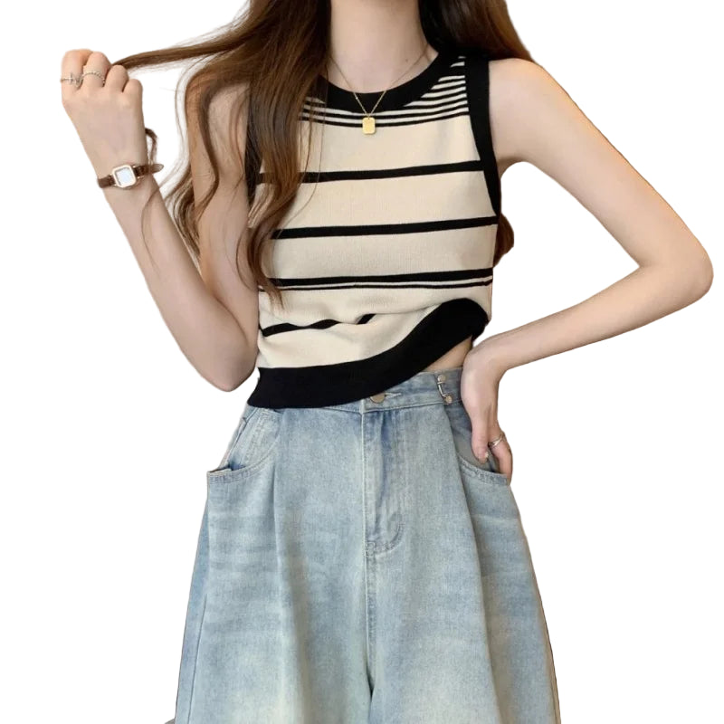 Strikket Stripet Camisole – Trendy Sommertopp uten Ermer