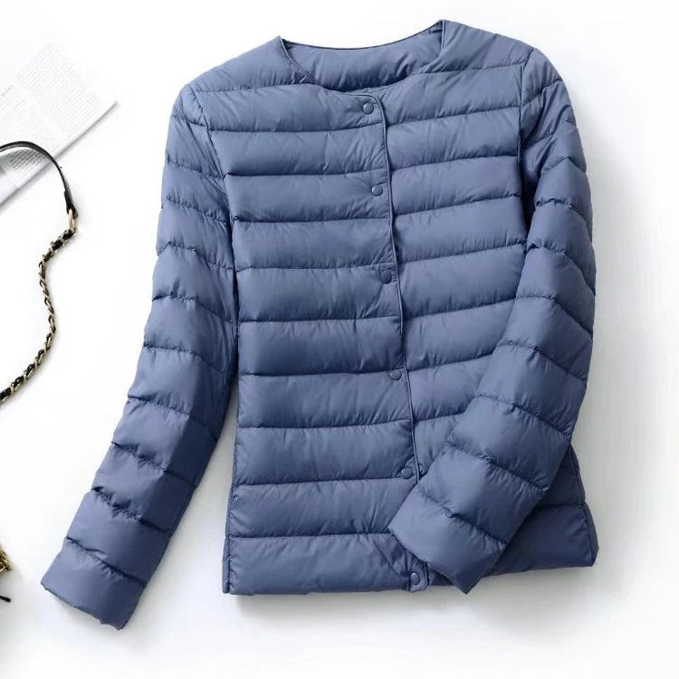 Dame Dunjakke – Ultralett & Slim Fit uten Krage | Varm, Vindavvisende & Lett Jakke