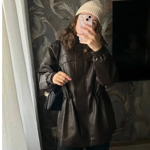 Kunstskinnjakke for Dame – Justerbar Midje & Elegant Design | Trendy Høstjakke 2025