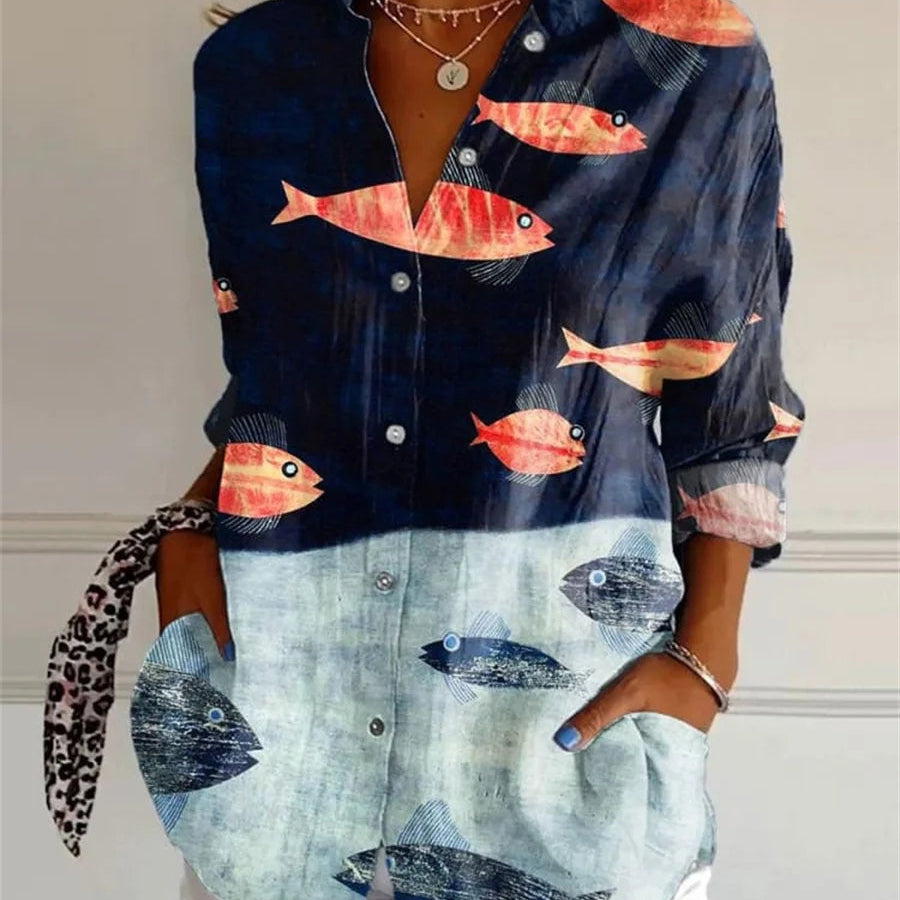 Sommerlig Hawaii-skjorte for Kvinner – 3D Iskrem-Print, Oversize Passform & Festlig Stil