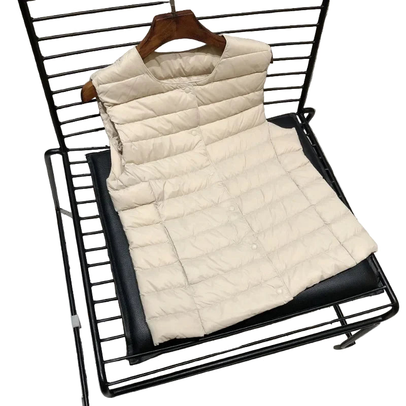 Dame Dunjakke uten Ermer – Ultralett Dunvest i 90% Hvit Andedun | Varm, Pakkbar & Perfekt for Vår & Vinter