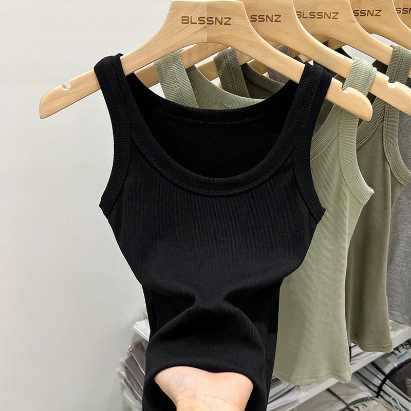 Ribbestrikket Rundhalset Topp – Basic Sommer Singlet for Dame