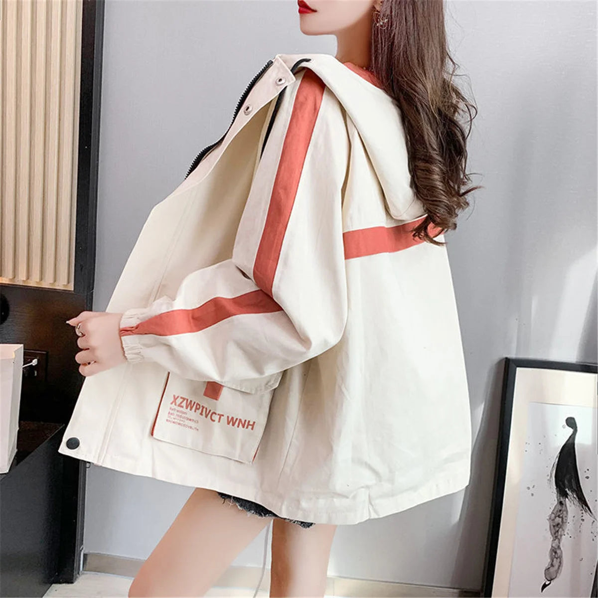 Vintage Streetwear Patchwork Jakke – Harajuku/Kpop Hoodie til Dame