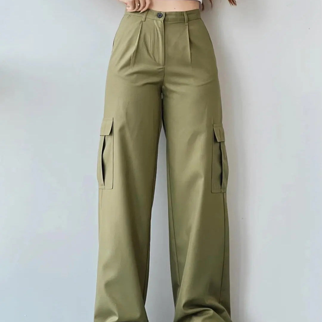 Vintage Cargo Bukser til Dame – Trendy Y2K Parachute Pants i Beige