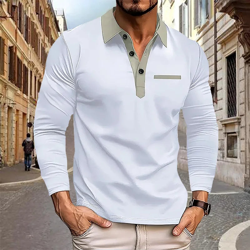 Langermet Polo for Menn – Klassisk Business-Casual Skjorte med Krage (Vår & Høst)