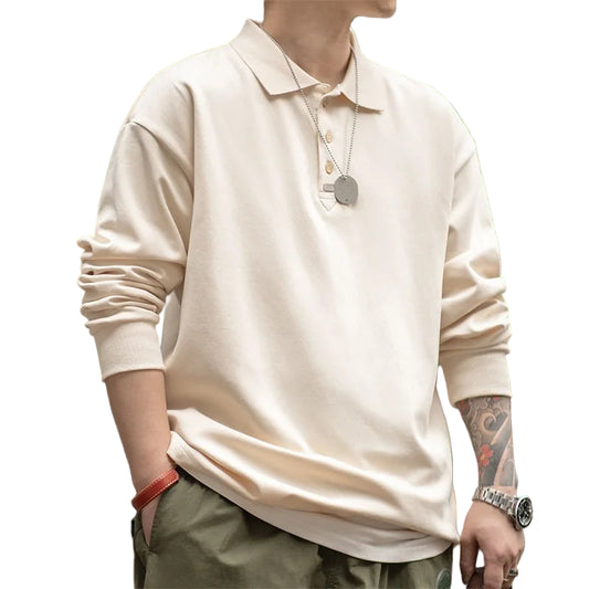 Herre Oversized Polo Skjorte – Vintage Langermet Business Casual Topp