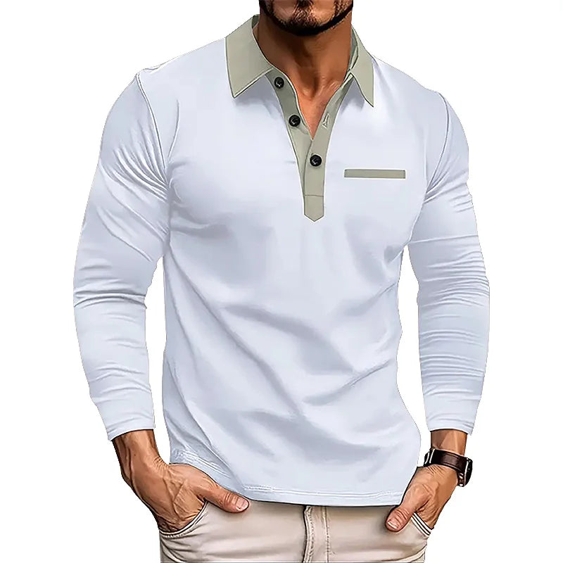 Langermet Polo for Menn – Klassisk Business-Casual Skjorte med Krage (Vår & Høst)