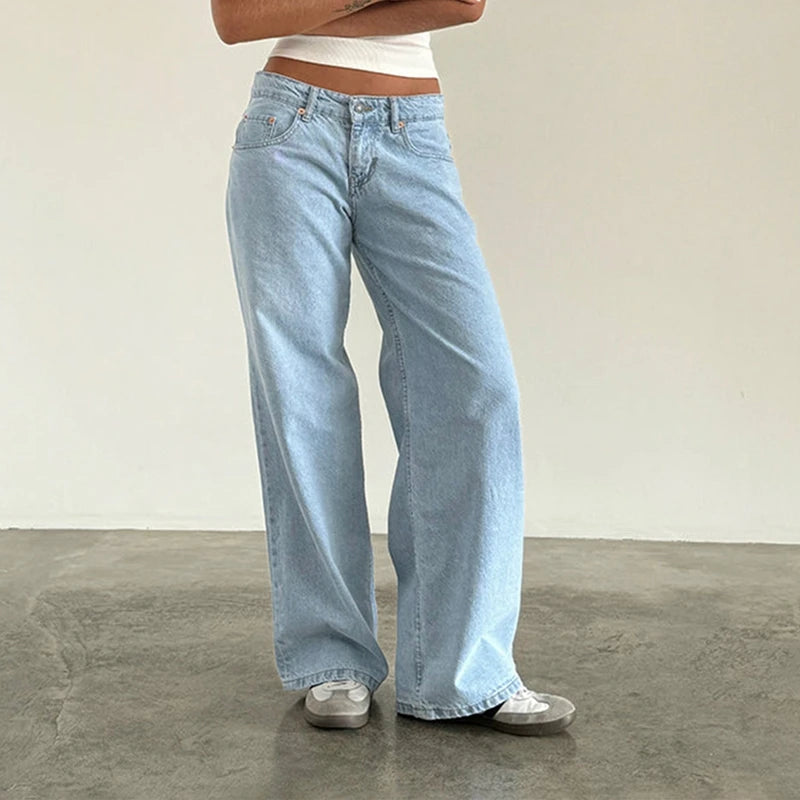 Y2K Baggy Jeans – Lav Midje & Vide Bein for Kvinner