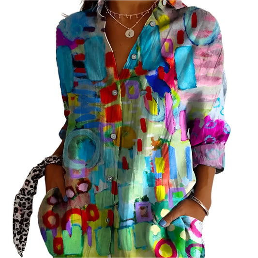 Sommerlig Hawaii-skjorte for Kvinner – 3D Iskrem-Print, Oversize Passform & Festlig Stil