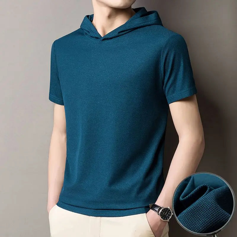 Trendy Ensfarget Hette-T-skjorte for Herre – Kortermet Pullover i Høy Kvalitet (Sommer)