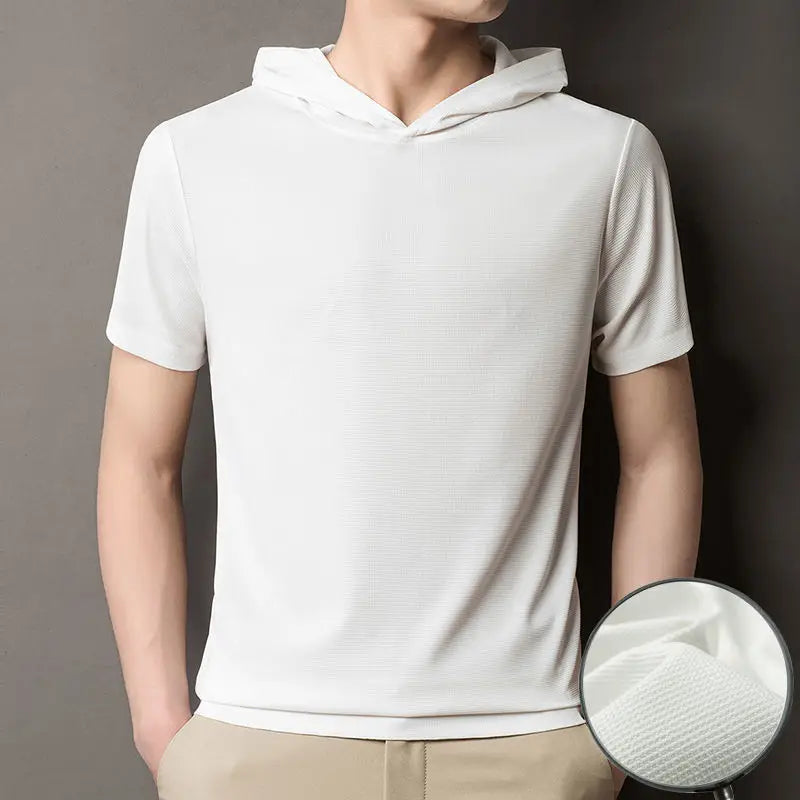 Trendy Ensfarget Hette-T-skjorte for Herre – Kortermet Pullover i Høy Kvalitet (Sommer)