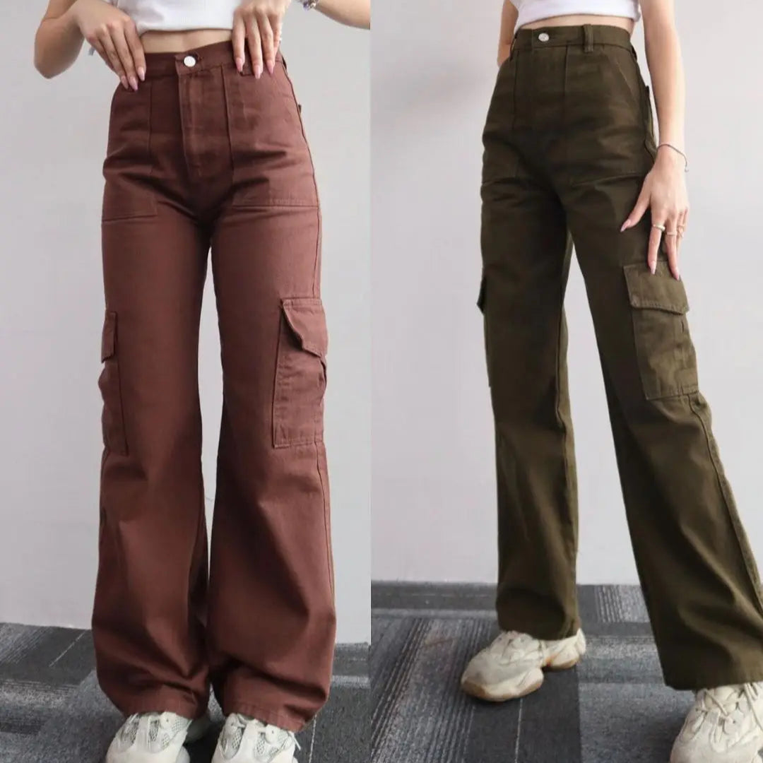 Vintage Cargo Bukser til Dame – Trendy Y2K Parachute Pants i Beige
