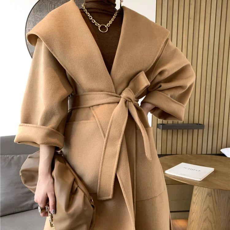 Vintage Elegant Cashmere Kåpe til Dame – Dobbelsidig Ullkåpe med Hette