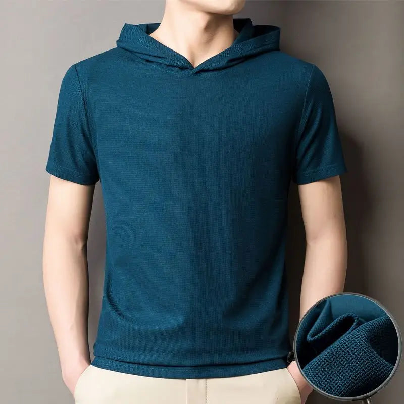 Trendy Ensfarget Hette-T-skjorte for Herre – Kortermet Pullover i Høy Kvalitet (Sommer)