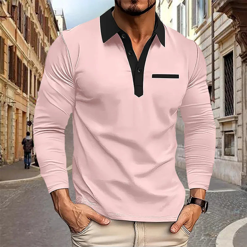 Langermet Polo for Menn – Klassisk Business-Casual Skjorte med Krage (Vår & Høst)