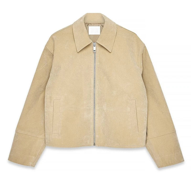 Dame Bomberjakke – Vintage Semsket Patchwork med Glidelås & Lommer