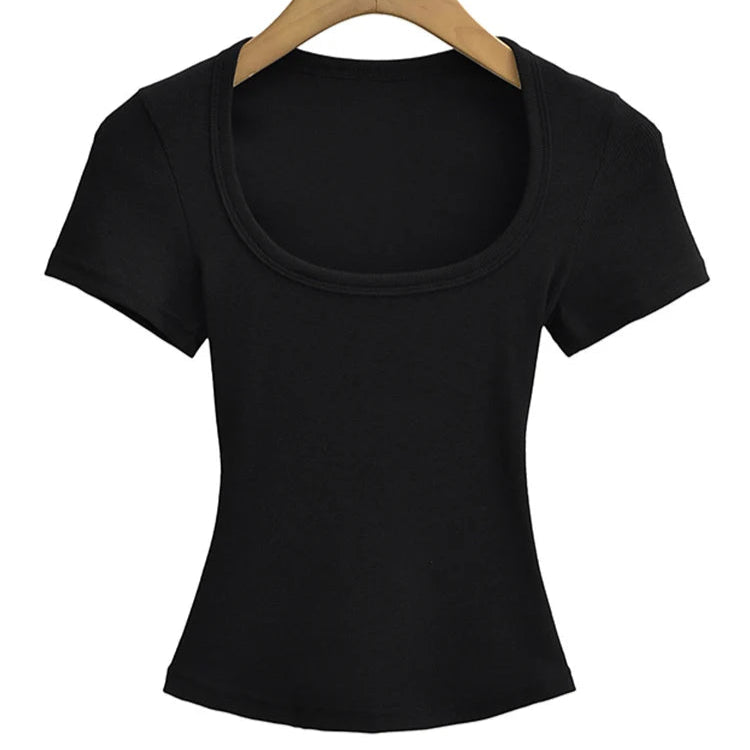 Sommerlig Kvadratisk Hals Crop Top – Kortermet Slim Fit