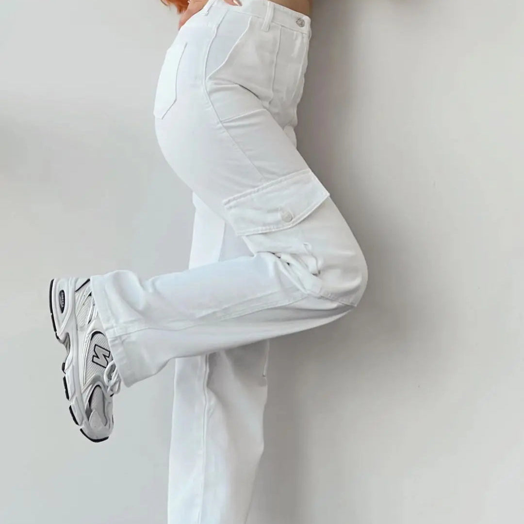 Vintage Cargo Bukser til Dame – Trendy Y2K Parachute Pants i Beige