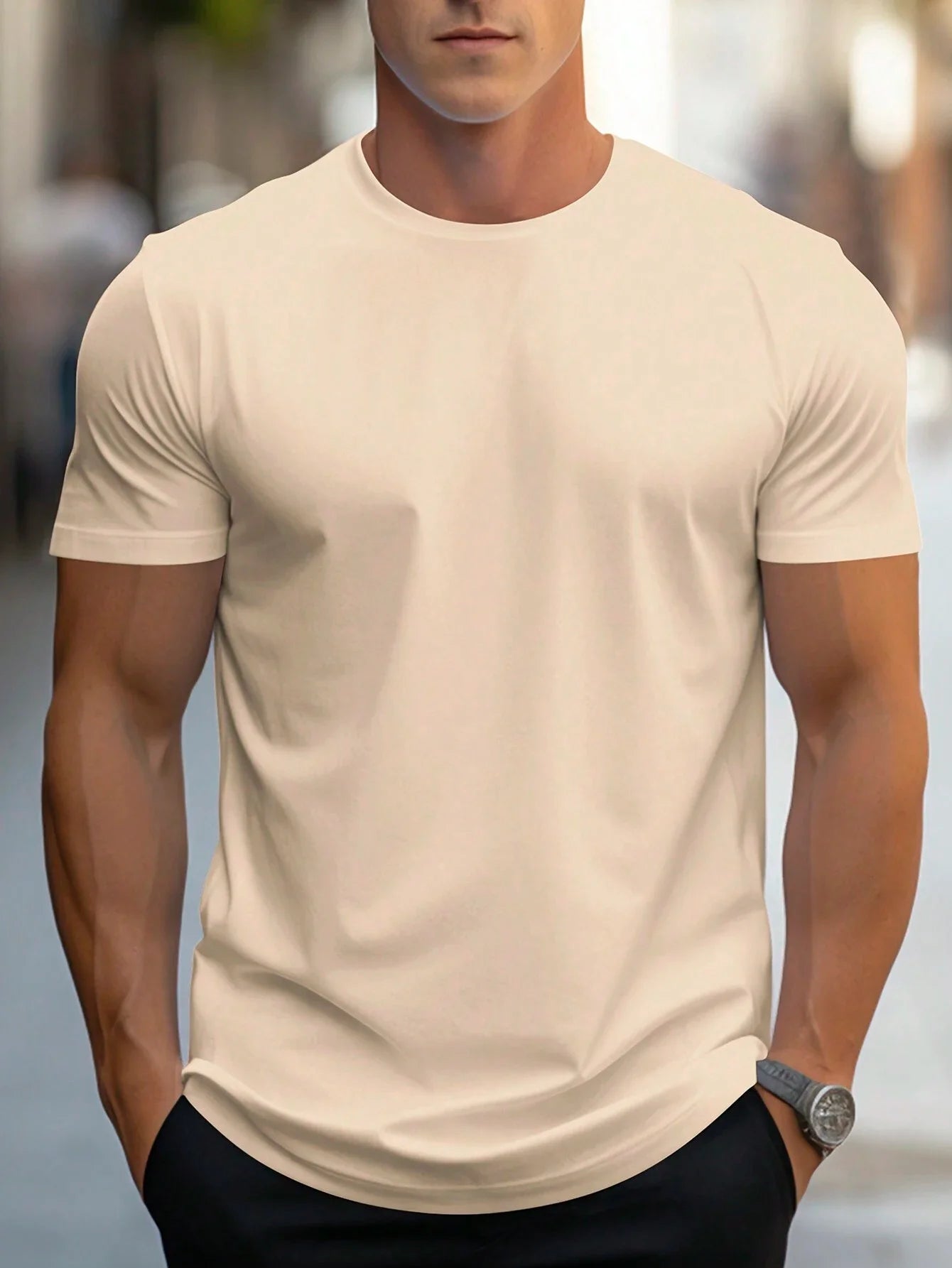 Oversized T-skjorte for Herre – Streetwear i Bomull med Print, Kort Erm og Løs Passform