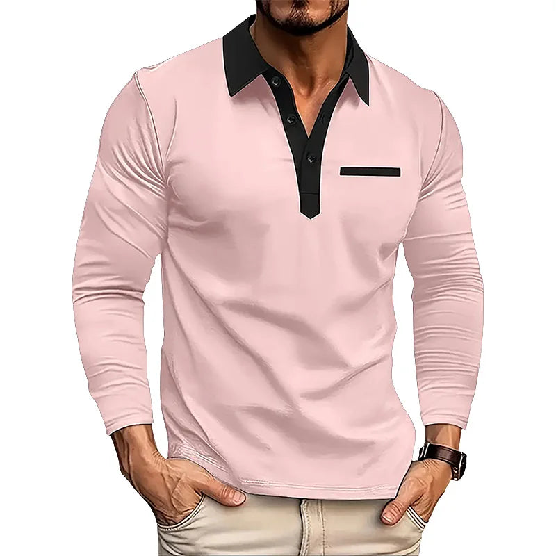 Langermet Polo for Menn – Klassisk Business-Casual Skjorte med Krage (Vår & Høst)
