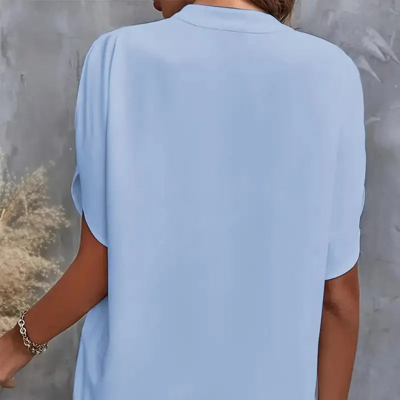 Elegant og Løs V-hals Bluse til Dame – Halv Erm og Pullover-stil (2024)