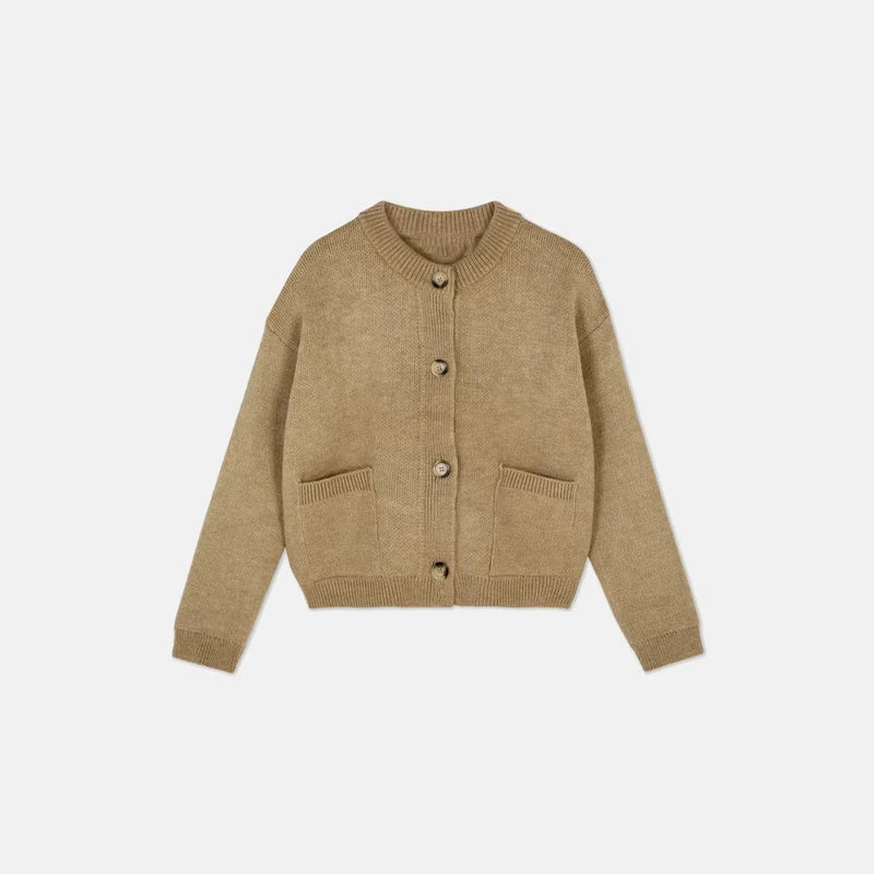 Klassisk strikkecardigan – rund hals, hel erme, løs passform (dame)