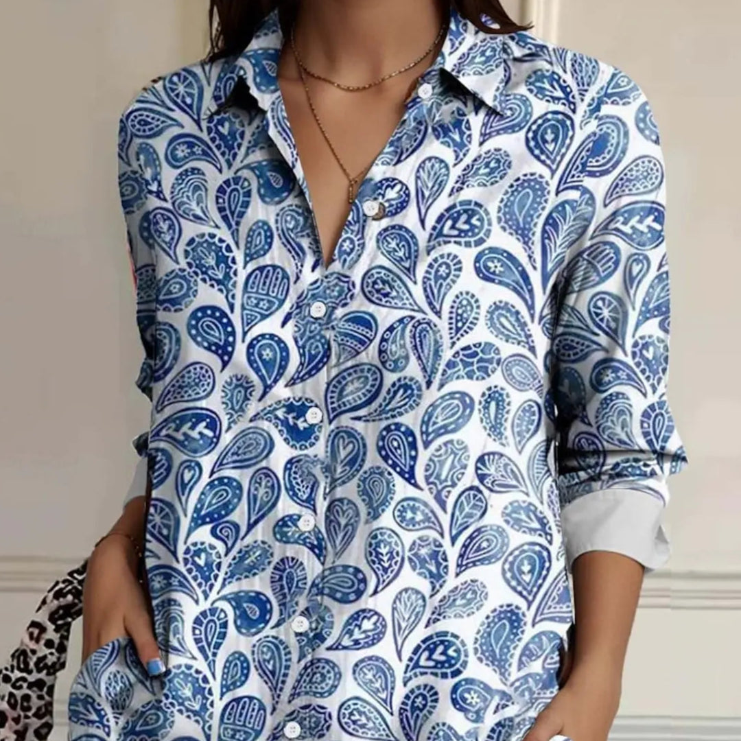 Blomstrete Skjorte for Dame – Stilig Langermet Bluse med Krage