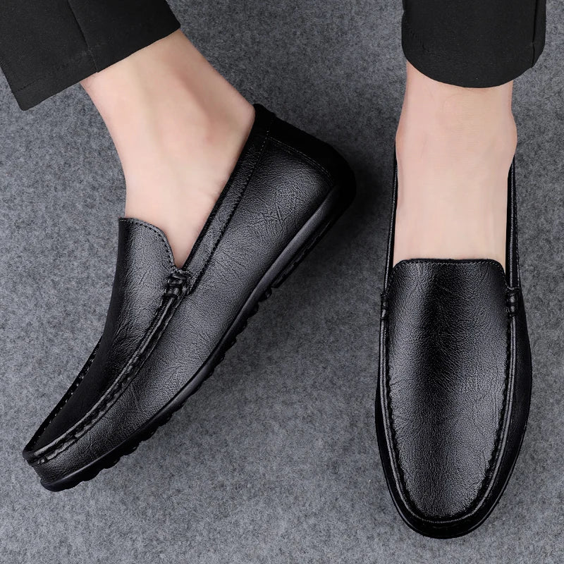 Herre Loafers i Ekte Skinn – Håndlagde Slip-on Mokasiner med Myk Såle