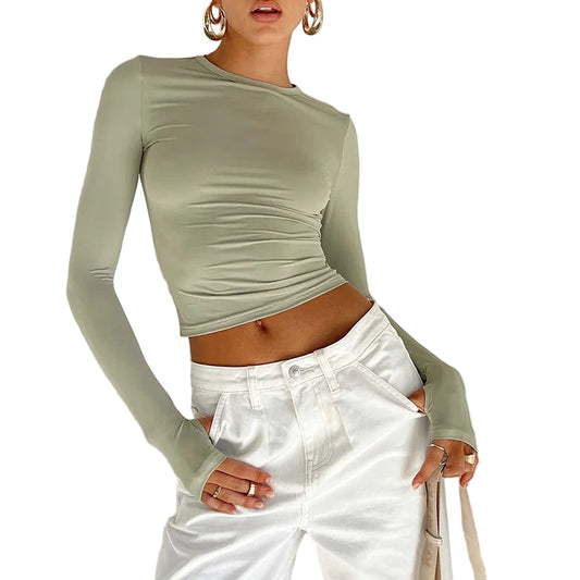 Langermet Crop Top med Tommelhull – Slim Fit Streetwear