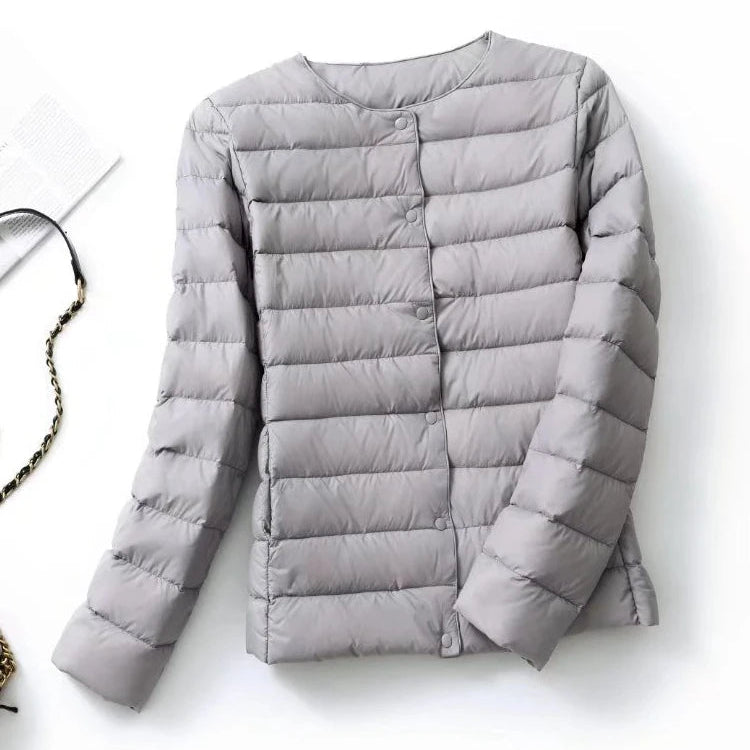 Dame Dunjakke – Ultralett & Slim Fit uten Krage | Varm, Vindavvisende & Lett Jakke